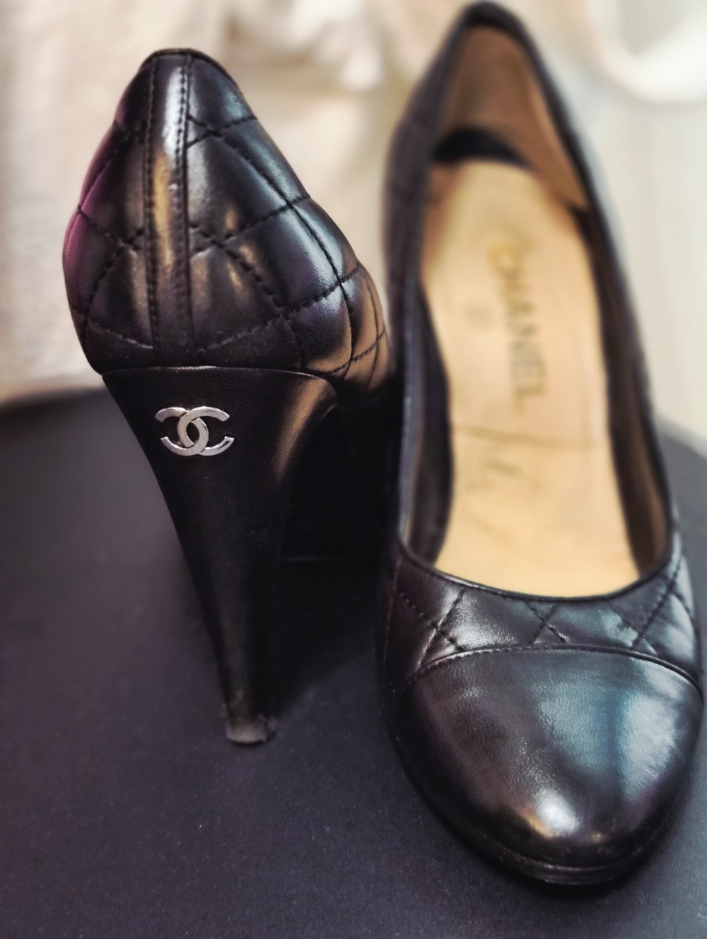 Chanel Black Quilted Leather Pumps with CC Logo